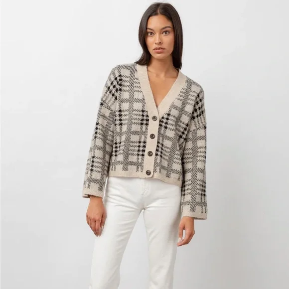 NWT Rails Reese Cardigan in Oatmeal Black Plaid - Picture 1 of 14